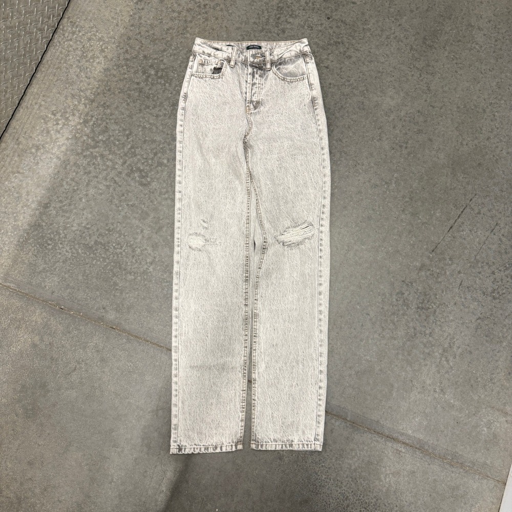 Wild Fable High Rise Straight Leg Jeans Grey Acid Wash Distressed Size 0 2912